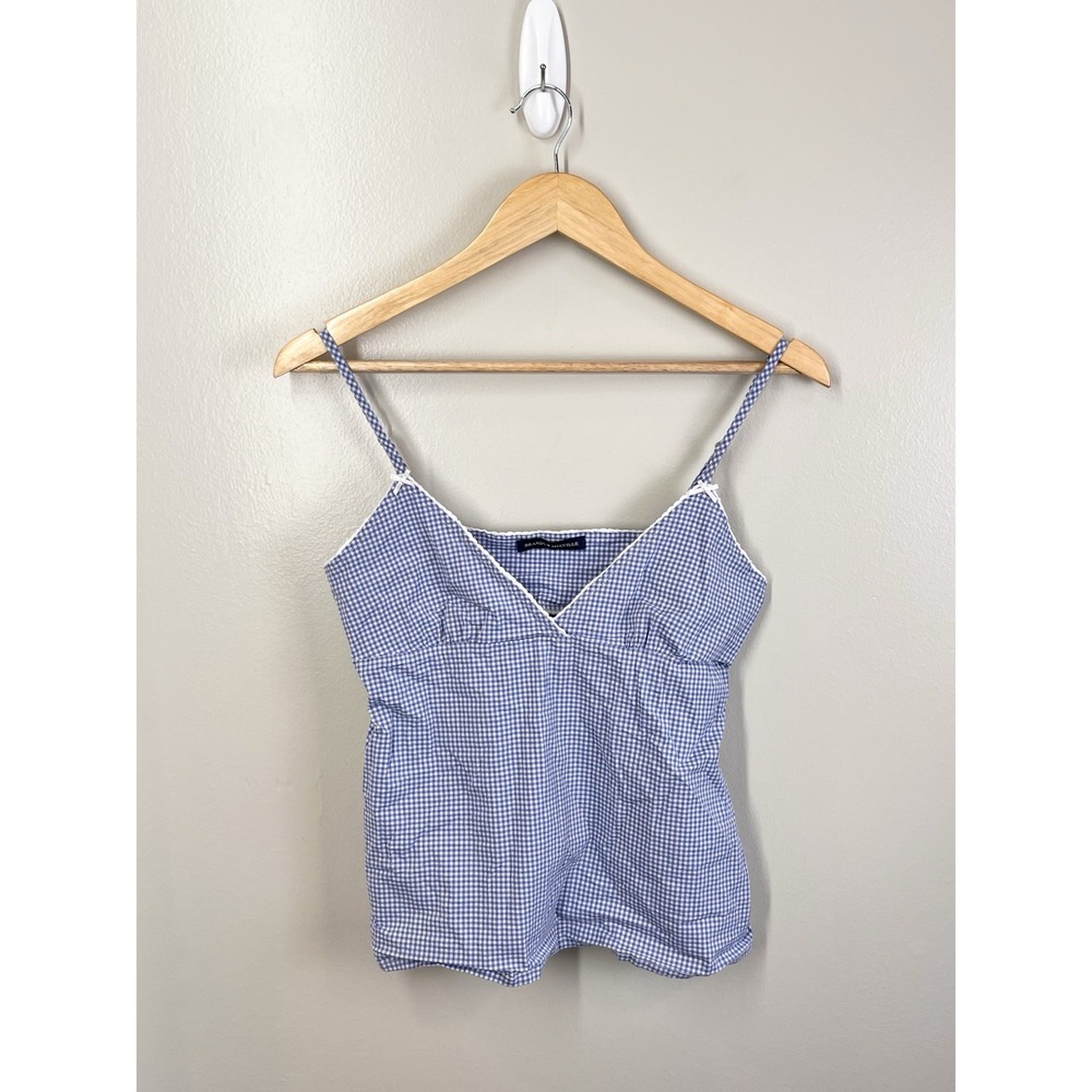 Brandy Melville Blue Gingham Lace Trim Tie Back Cami Tank Top One Size Babydoll